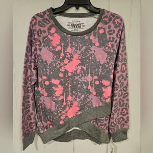 Crazy Train Womens Pink Purple Gray Cross Detail Long Sleeve Small NWT